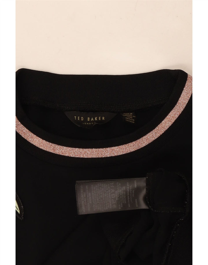 TED BAKER Sudadera para mujer Jumper UK 14 Mediano Negro Floral Poliéster