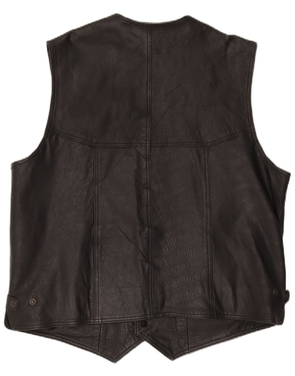 VINTAGE Chaleco de cuero para hombre 3XL Cuero negro