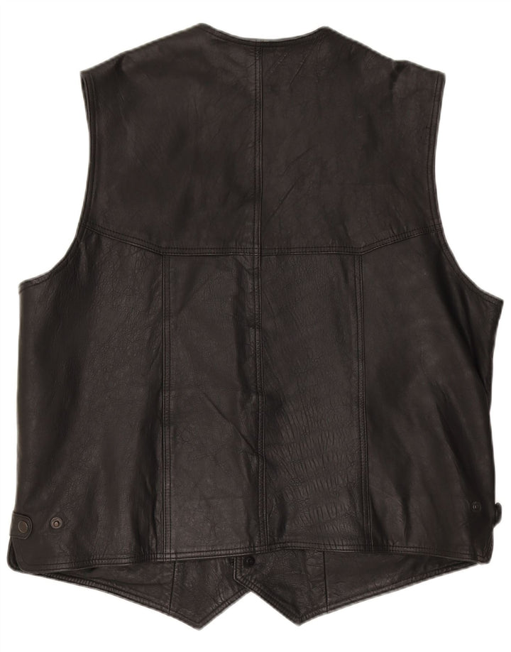 VINTAGE Chaleco de cuero para hombre 3XL Cuero negro