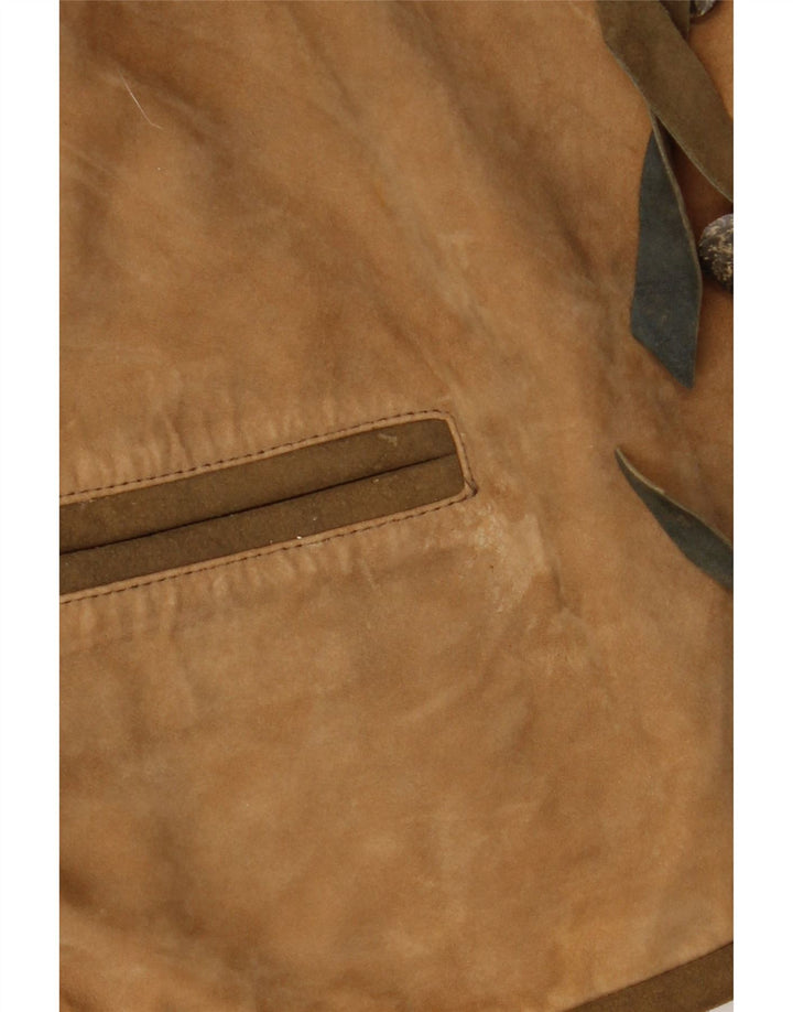 Vintage mujer Trachten chaqueta de ante EU 36 pequeño cuero beige