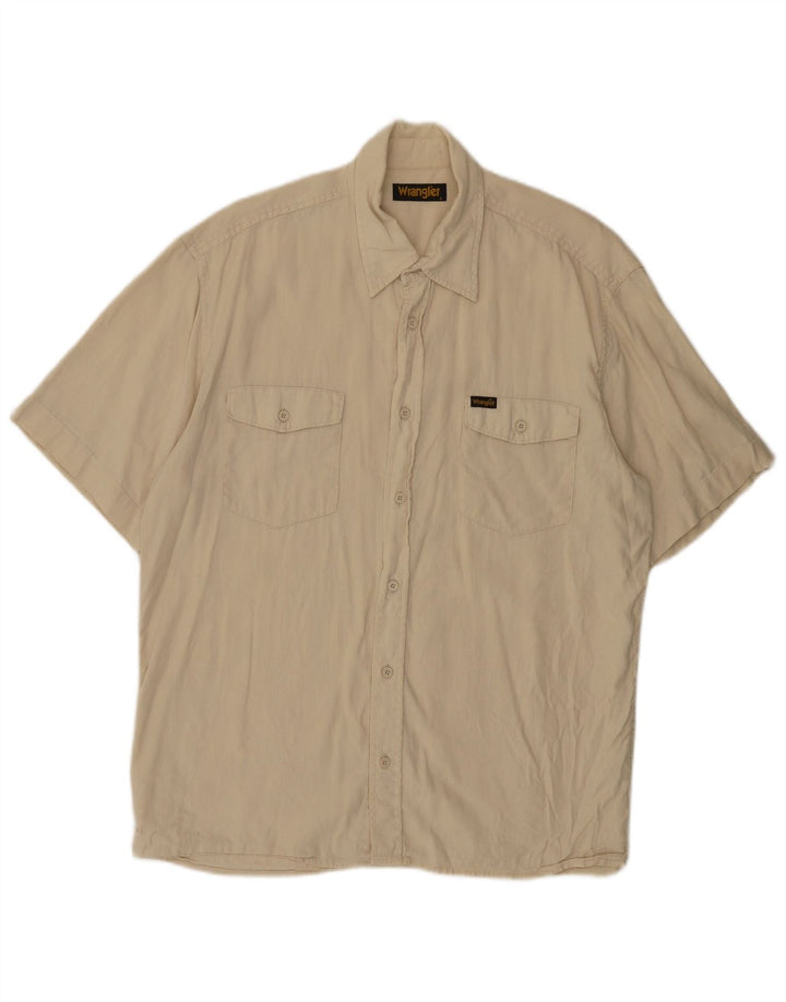 WRANGLER Camisa de manga corta para hombre, talla grande, lino beige