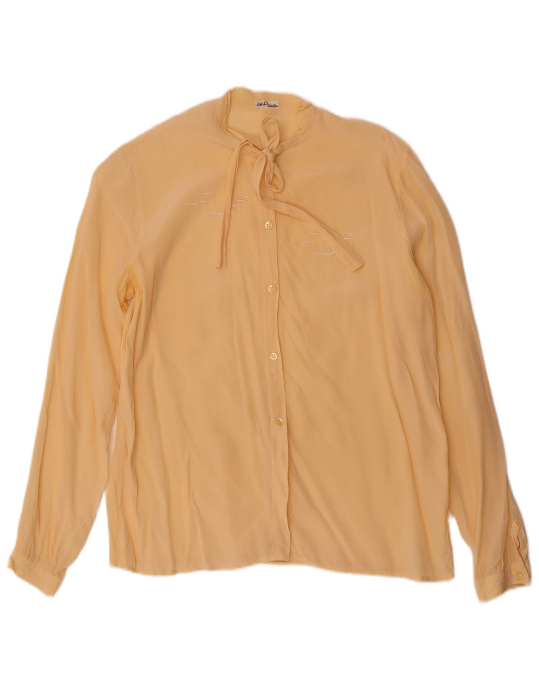 Vintage mujer frente corbata camisa blusa IT 46 seda amarilla grande