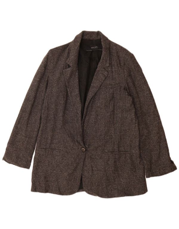 Zara Chaqueta Blazer Extragrande con 1 Botón para Mujer UK 10 Small Grey Houndstooth