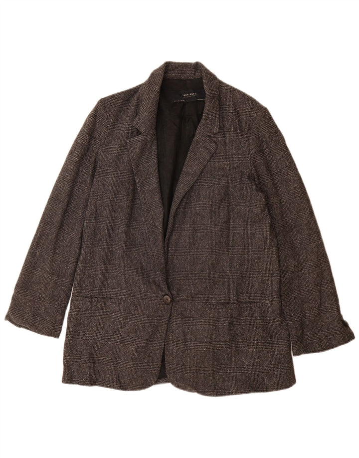 Zara Chaqueta Blazer Extragrande con 1 Botón para Mujer UK 10 Small Grey Houndstooth