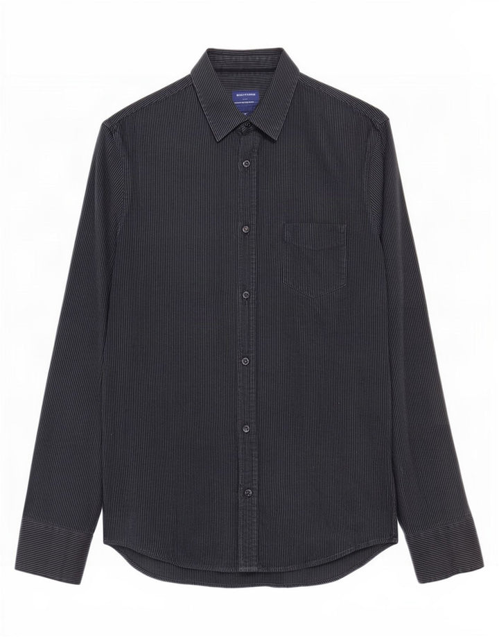 Camisa Hombre Trussardi Jeans Algodón Rayas Gris Medio