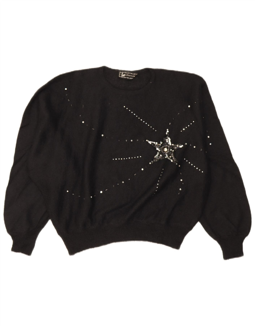 Vintage mujeres de gran tamaño crop crew cuello jumper suéter IT 46 grande negro