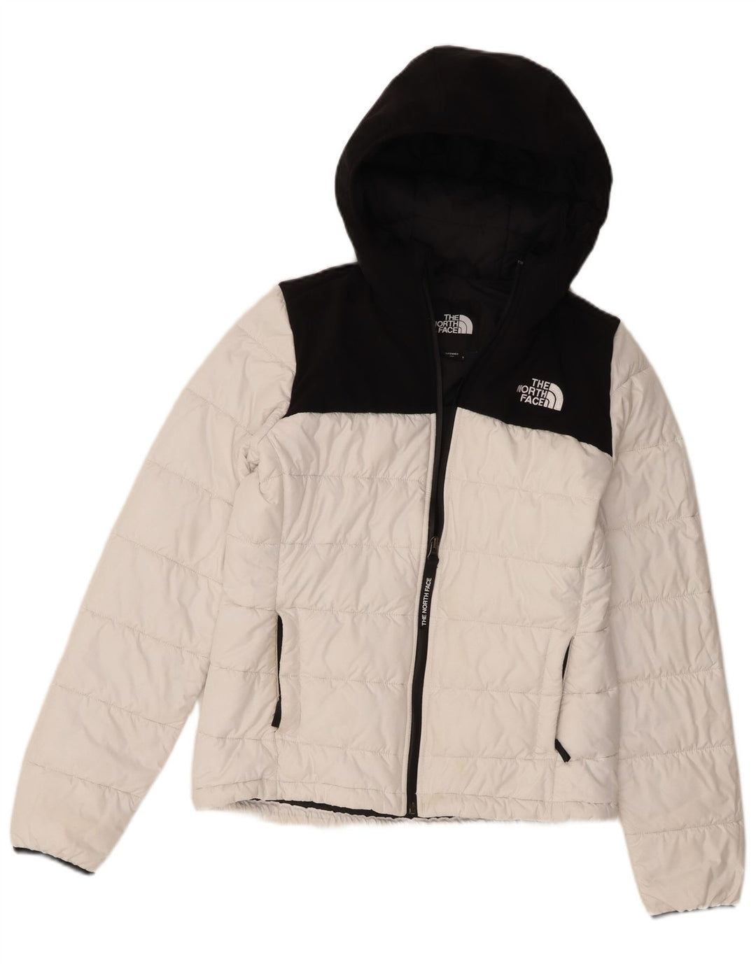 The North Face Chaqueta acolchada con capucha para mujer UK 40 Small White Colorblock