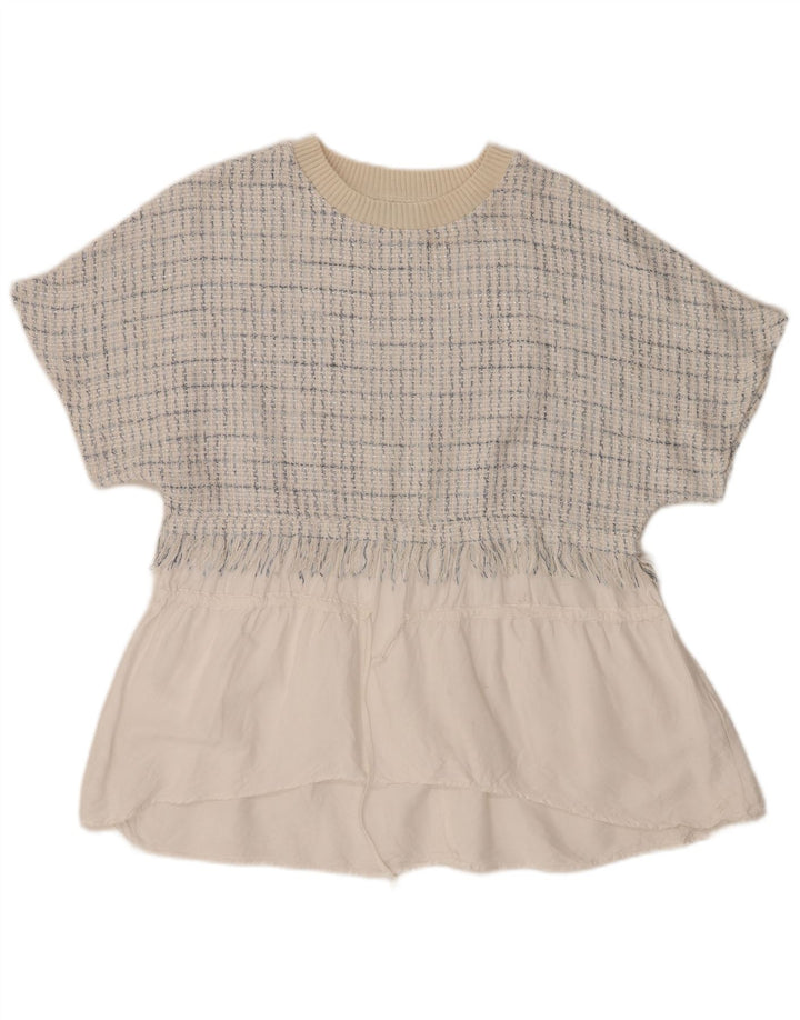 Zara Mujer Blusa Top Reino Unido 44 Medio Blanco Cuadros Algodón
