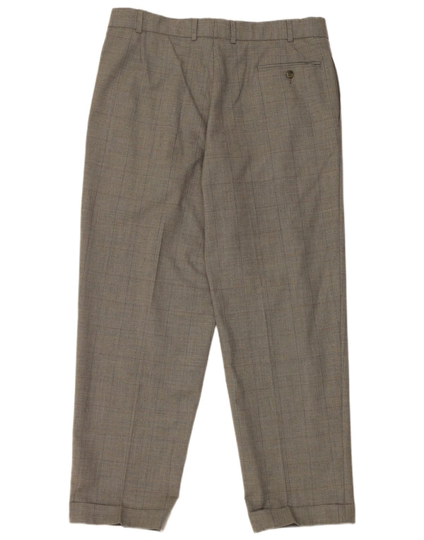 Marks & Spencer Pantalón de traje con pinzas para hombre W36 L29 Lana a cuadros gris