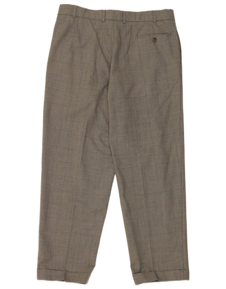 Marks & Spencer Pantalón de traje con pinzas para hombre W36 L29 Lana a cuadros gris