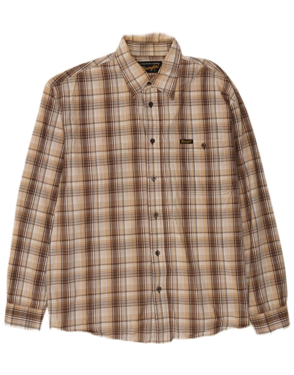 Camisa Wrangler Hombre Grande Beige Cuadros Algodón