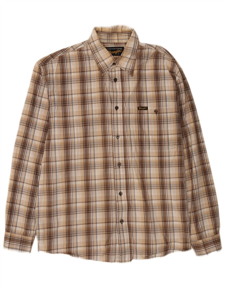 Camisa Wrangler Hombre Grande Beige Cuadros Algodón