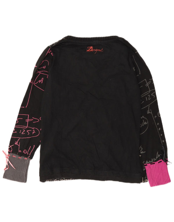 Desigual Mujer Gráfico Top Manga Larga UK 18 XL Negro Algodón Corazón