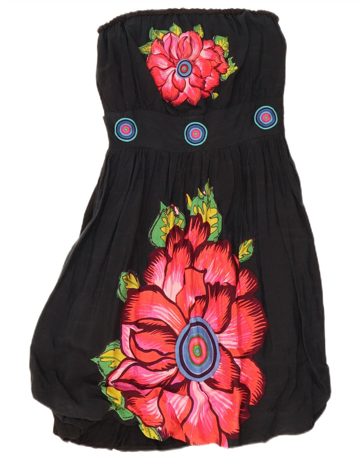 DESIGUAL Vestido de burbujas sin tirantes gráfico para mujer EU 38 Mediano Negro Floral