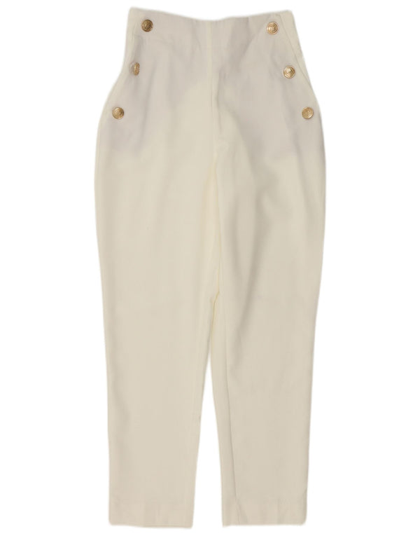 Zara Mujer Pantalones Casuales Cónicos De Cintura Alta XS W24 L27 Poliéster Blanco