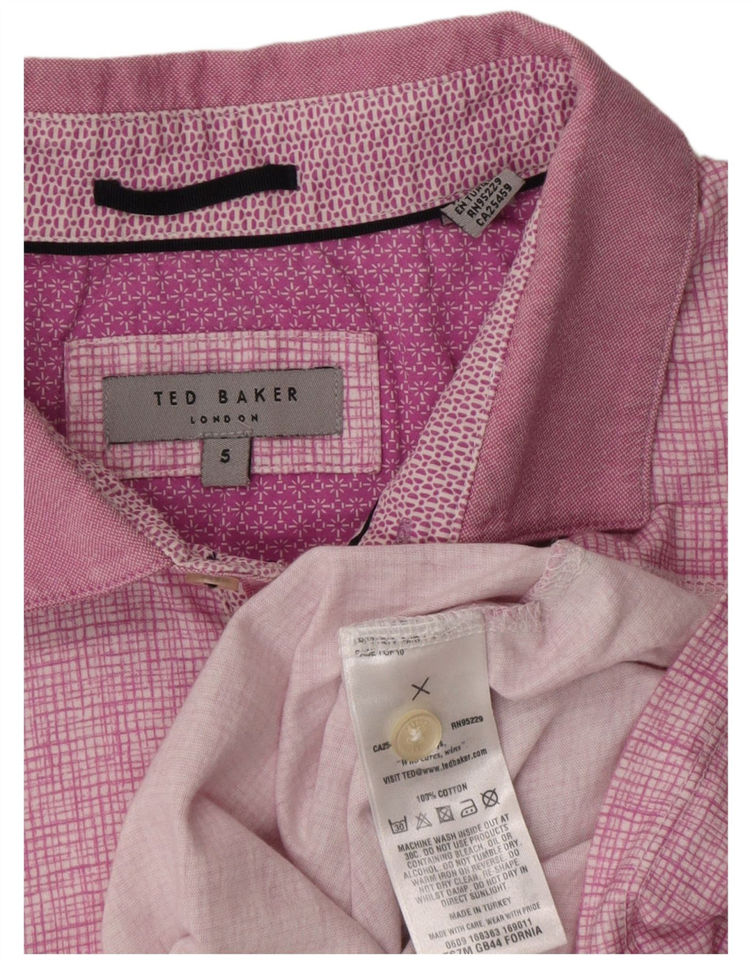Ted Baker Polo para hombre Talla 5 XL Algodón a cuadros morado