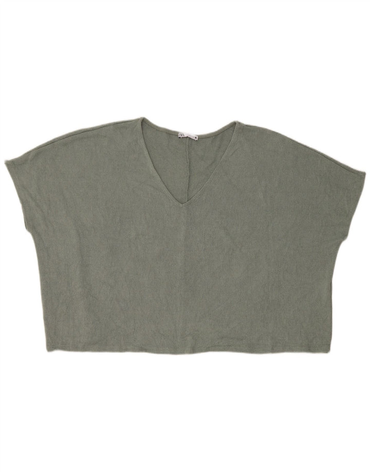 Zara Mujer Crop Top Corto De Punto Extragrande UK 44 Viscosa Verde Medio