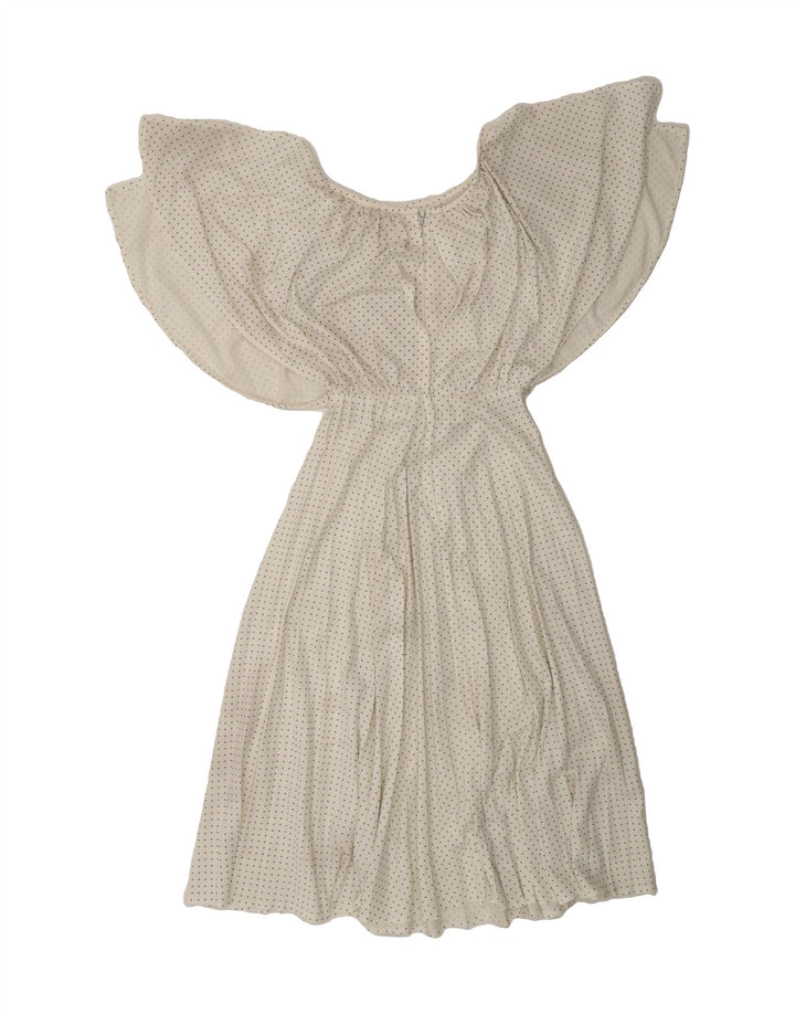 VINTAGE Womens A-Line Dress UK 16 Large White Spotted Polyester Vintage Vintage and Second-Hand Vintage from Messina Hembry 