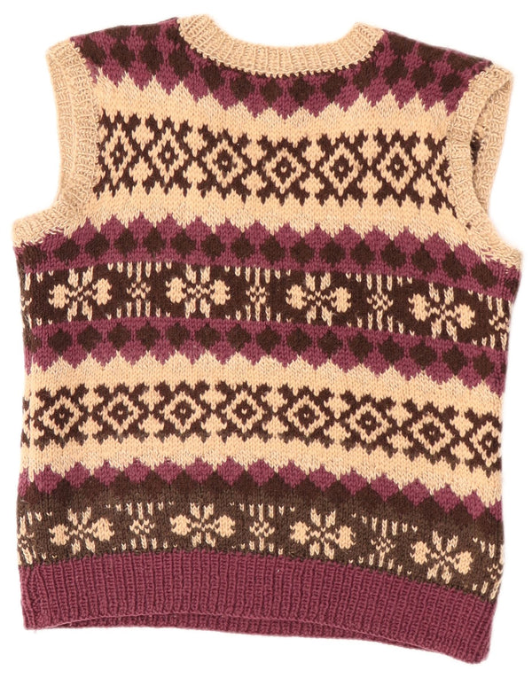 Vintage mujer crop chaleco camiseta sin mangas Reino Unido 12 Medio Beige Fair Isle