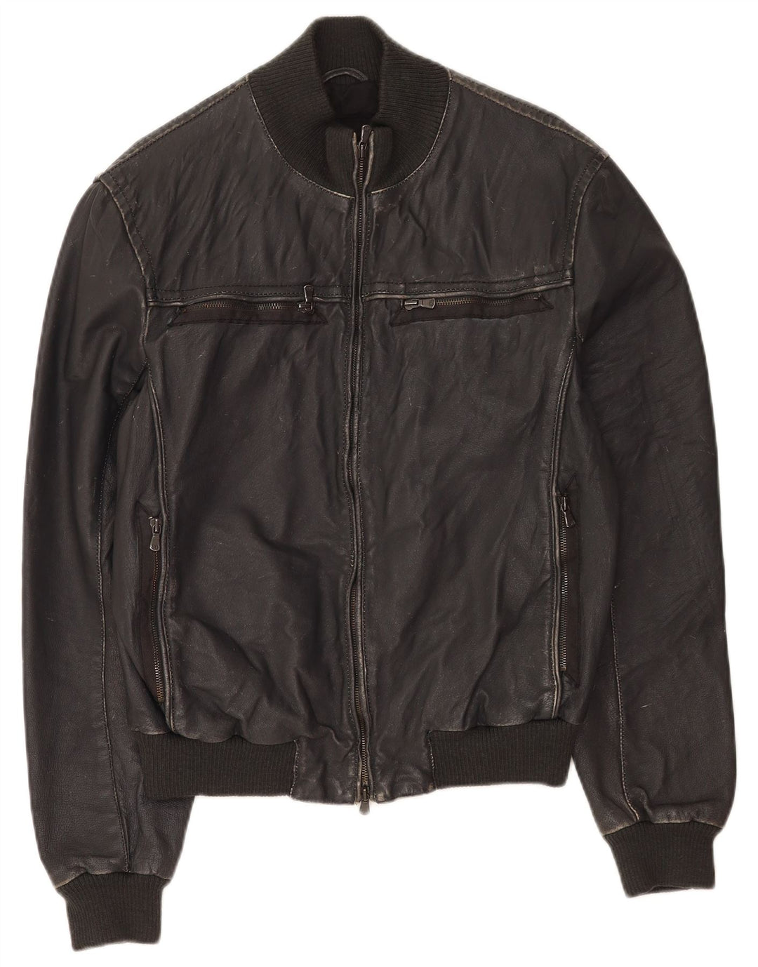 Chaqueta de cuero vintage para hombre IT 50 cuero negro grande