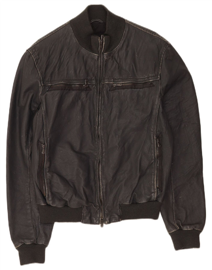 Chaqueta de cuero vintage para hombre IT 50 cuero negro grande