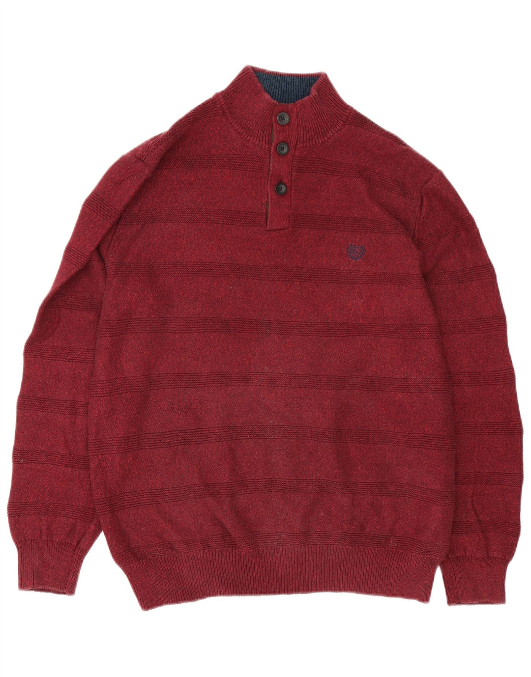 Chaps Suéter tipo jersey con cuello y botones para hombre de algodón a rayas en color burdeos medio