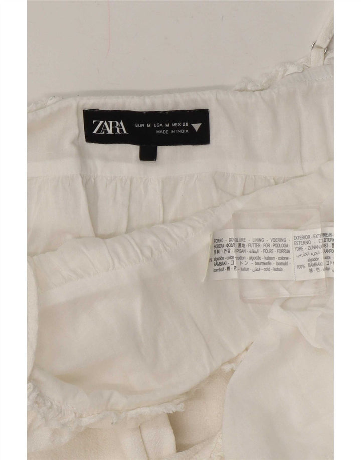 Zara Mujer Vestido De Verano Reino Unido 42 Medio Algodón Blanco
