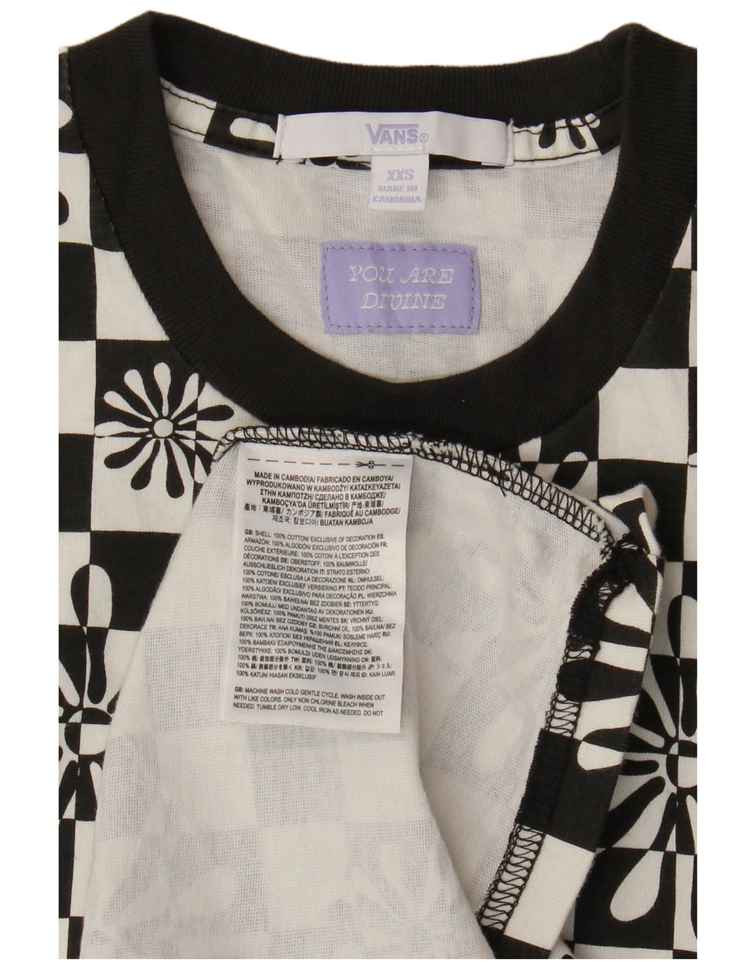 VANS Vestido estilo camiseta extragrande para mujer UK 2 2XS Algodón geométrico negro