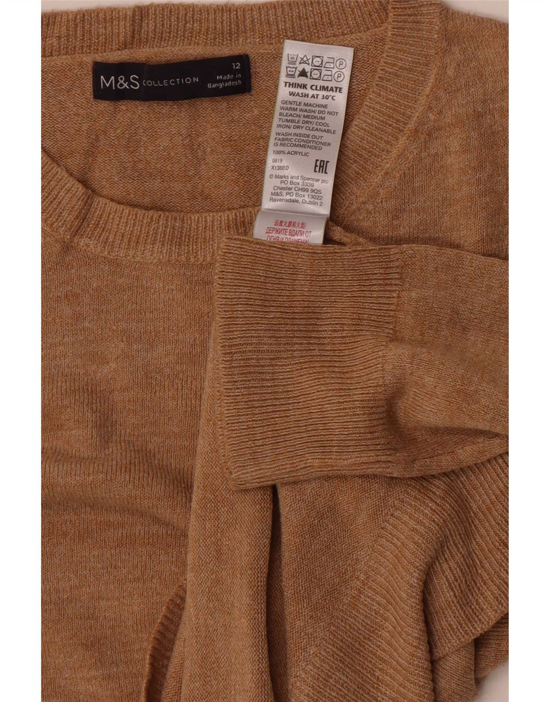 Marks & Spencer Suéter de Cuello Redondo para Mujer UK 40 Acrílico Beige Medio