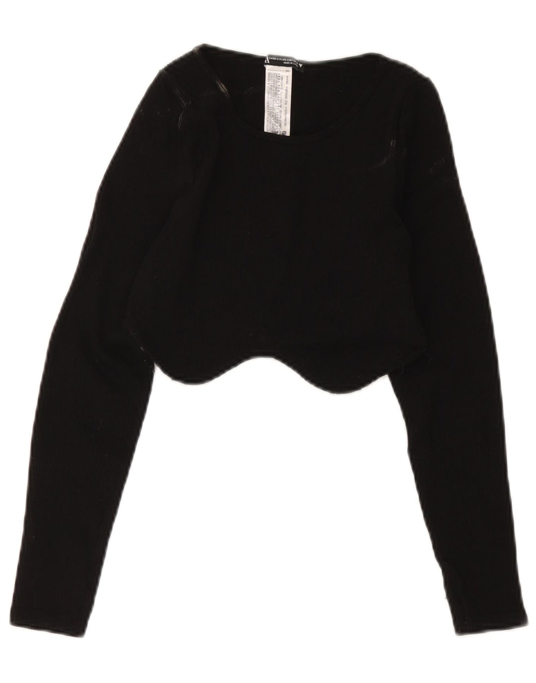 Zara Mujer Crop Top Manga Larga UK 4 XS Negro Poliamida
