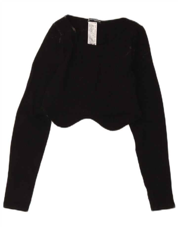 Zara Mujer Crop Top Manga Larga UK 4 XS Negro Poliamida