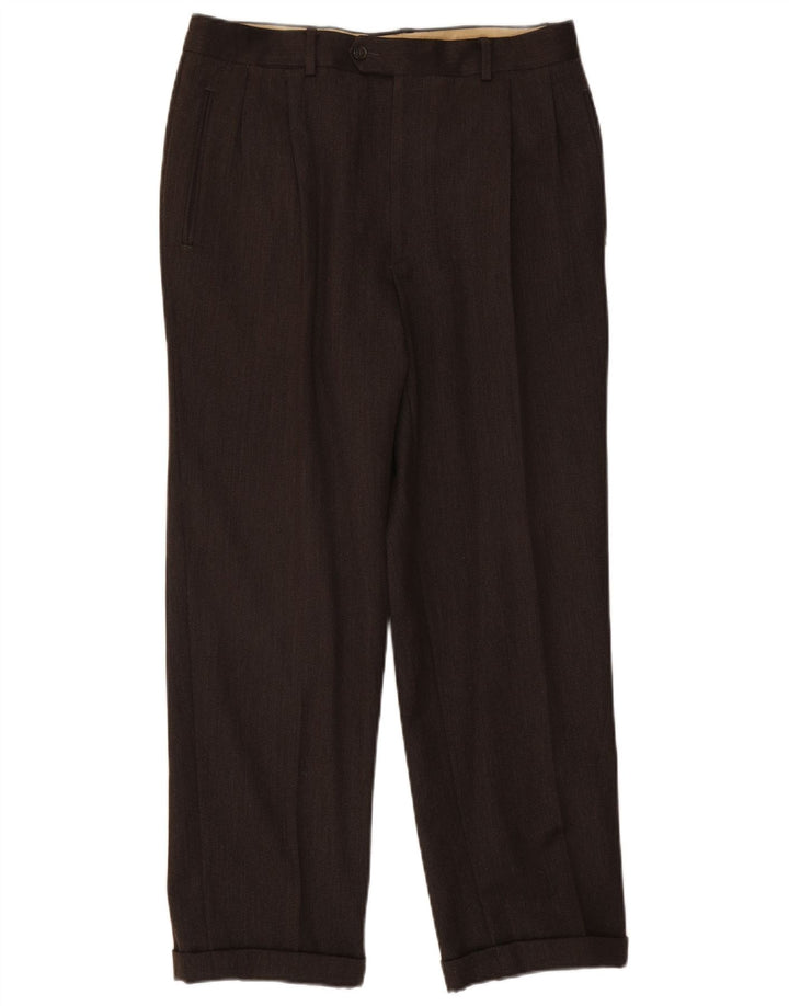 Vintage Hombres Pegged Traje Pantalones W32 L28 Marrón