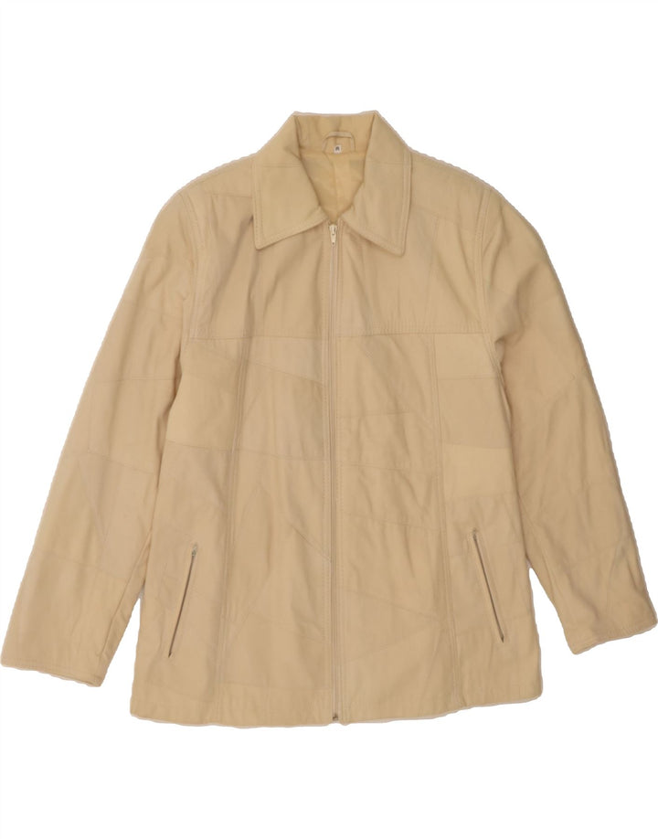 VINTAGE Womens Bomber Jacket UK 14 Medium Beige Synthetic Vintage Vintage and Second-Hand Vintage from Messina Hembry 