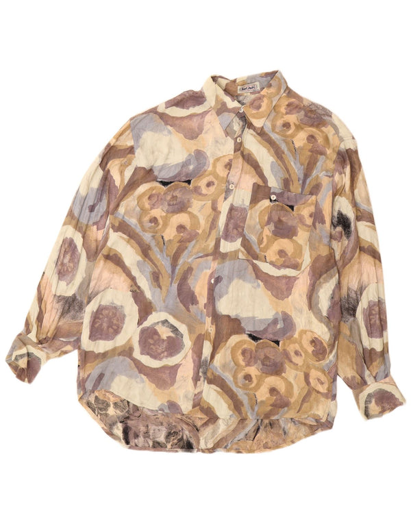Camisa holgada vintage con estampado abstracto para hombre, viscosa multicolor mediana