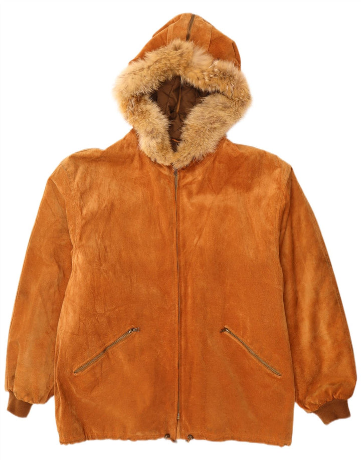 Fabiani Chaqueta De Ante Con Capucha Para Hombre IT 48 Cuero Marrón Medio