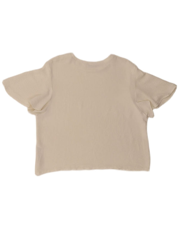Zara Mujer Blusa Top UK 46 Grande Poliéster Blanco