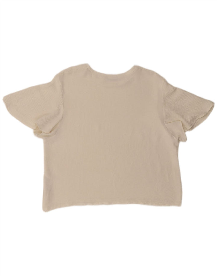 Zara Mujer Blusa Top UK 46 Grande Poliéster Blanco