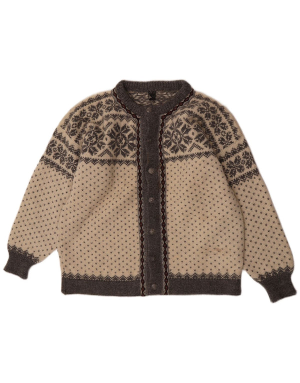 Vintage mujer Cardigan suéter Reino Unido 18 XL de lana blanca Fair Isle