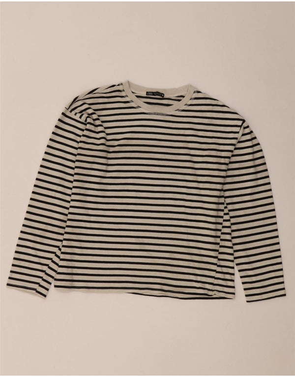 Zara Mujer Top Manga Larga UK 10 Small Blanco Rayas