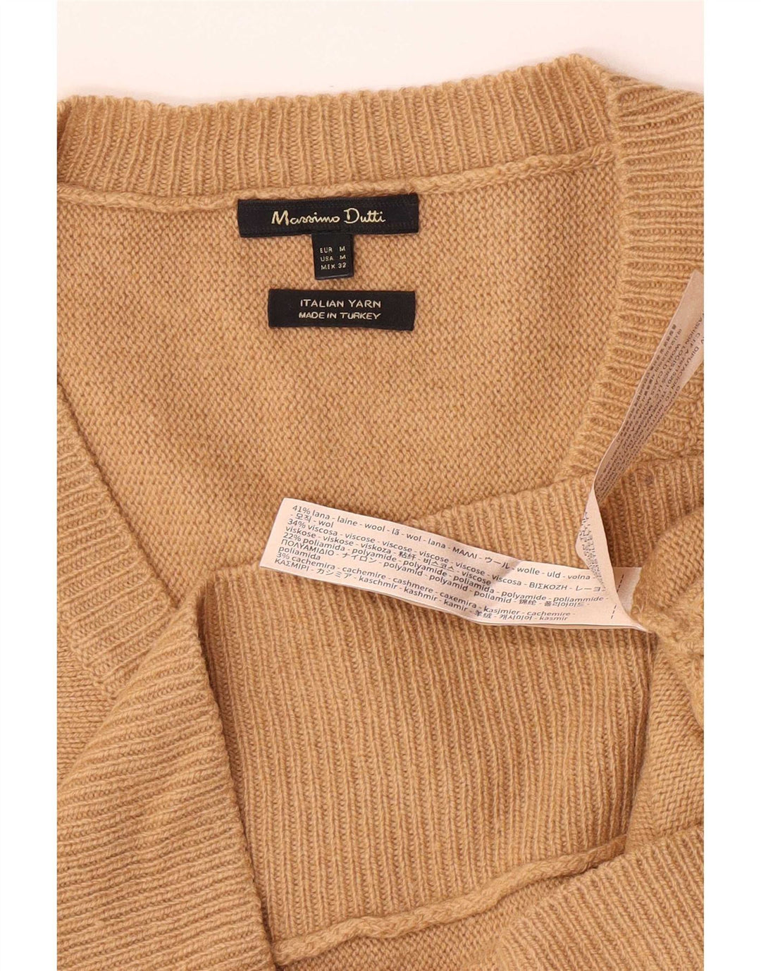 Massimo Dutti Jersey con Cuello en V para Mujer UK 44 Lana Beige Mediana