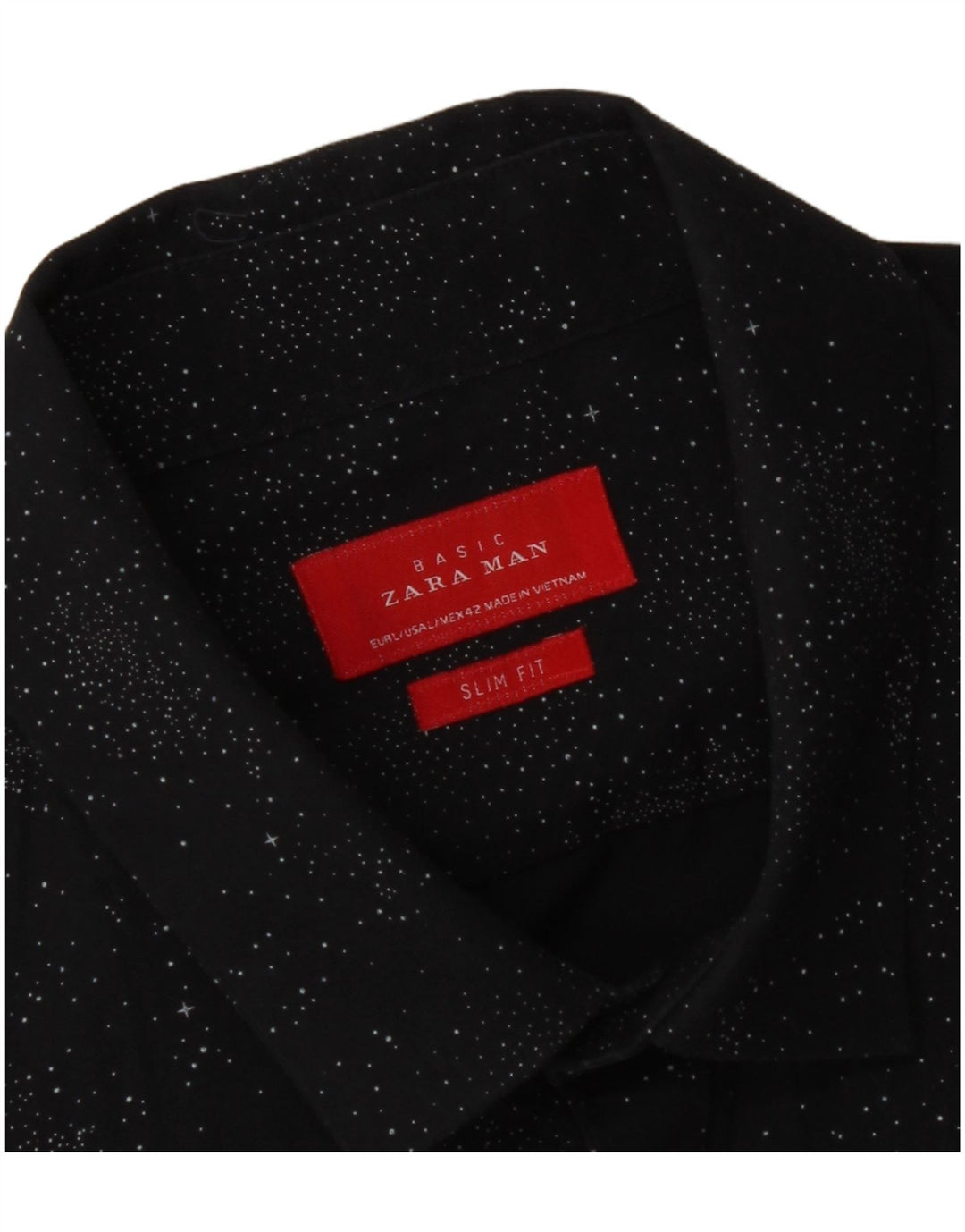 ZARA Mens Slim Fit Shirt Large Black Spotted