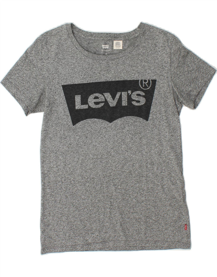 LEVI'S Womens Graphic T-Shirt Top UK 6 XS Grey Flecked Polyester Vintage Levi's and Second-Hand Levi's from Messina Hembry 