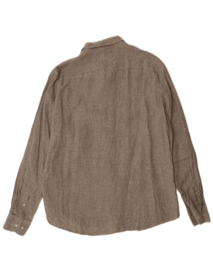 Camisa Massimo Dutti Hombre XL Lino Pata De Gallo Verde