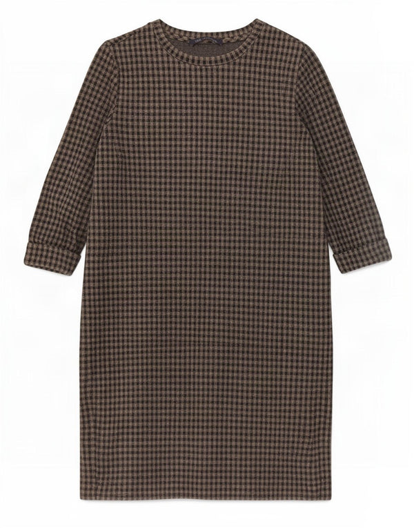 Marks & Spencer Vestido recto de manga 3/4 para mujer UK 40 Small Grey Gingham