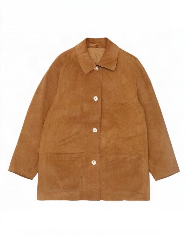 Vintage mujer abrigo de ante de gran tamaño IT 42 cuero beige medio