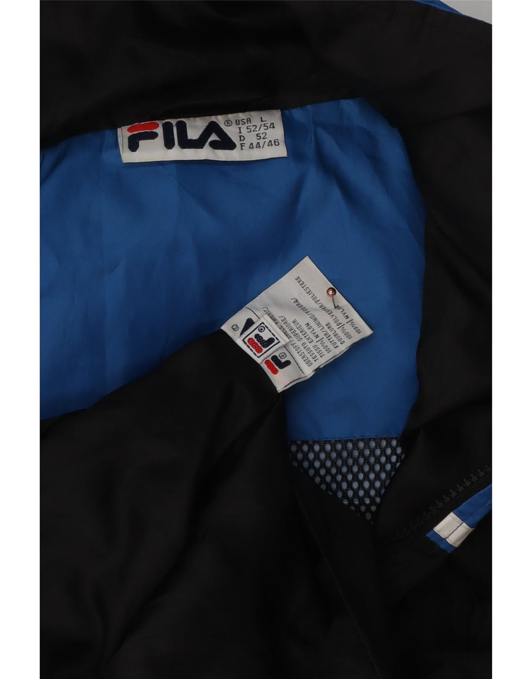 Fila Chaqueta impermeable con capucha para hombre UK 40 Large Azul marino Colorblock Nylon