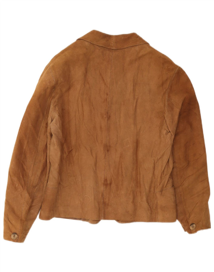 Vintage mujer 3 botones ante Blazer chaqueta Reino Unido 12 marrón medio