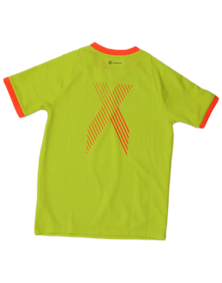 ADIDAS Boys Graphic T-Shirt Top 13-14 Years Green Polyester