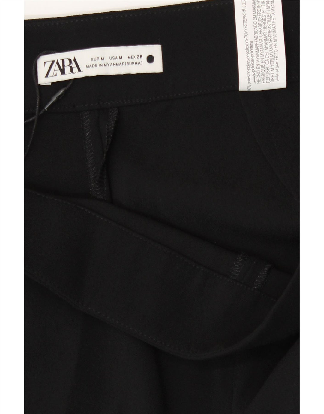 Zara Mujer Pantalones Casuales De Pierna Ancha Medianos W30 L33 Poliéster Negro