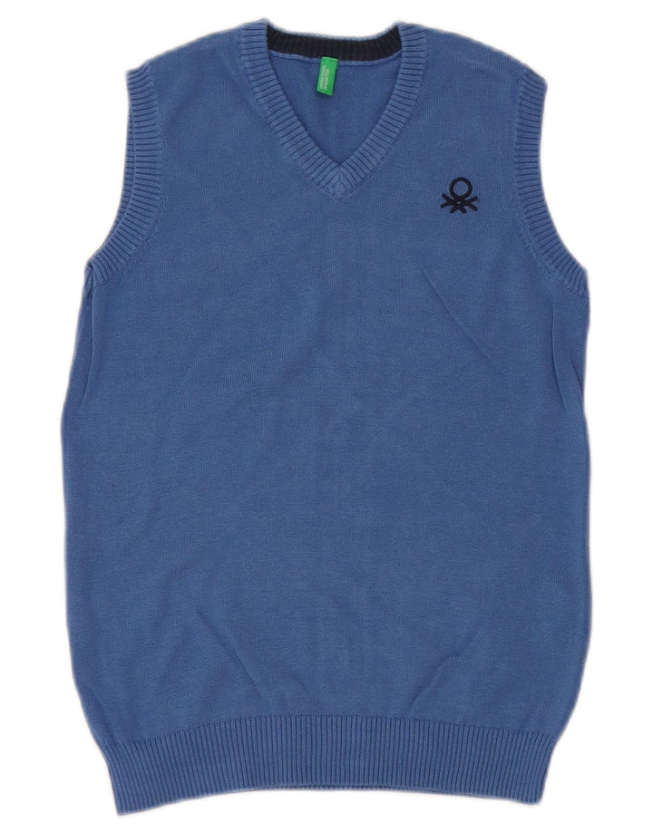 BENETTON Camiseta sin mangas para niño de 8 a 9 años, talla grande, algodón azul